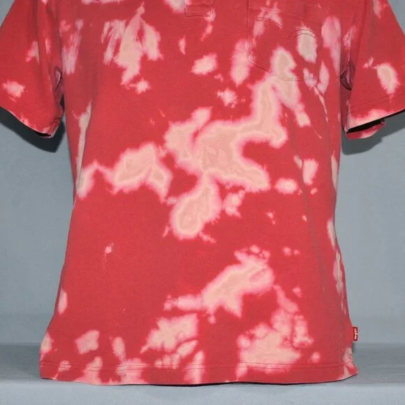 Vintage Levi's Shirt Size Large Red Tie Dye Short Sleeve Polo w/ Pocket - Picture 6 of 9